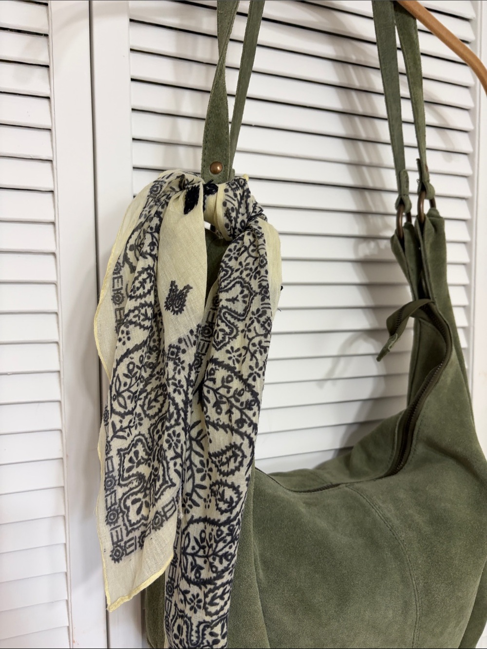 Free People Olive Green Suede Hobo Bag with Scarf Accent - Picture 5 of 12
